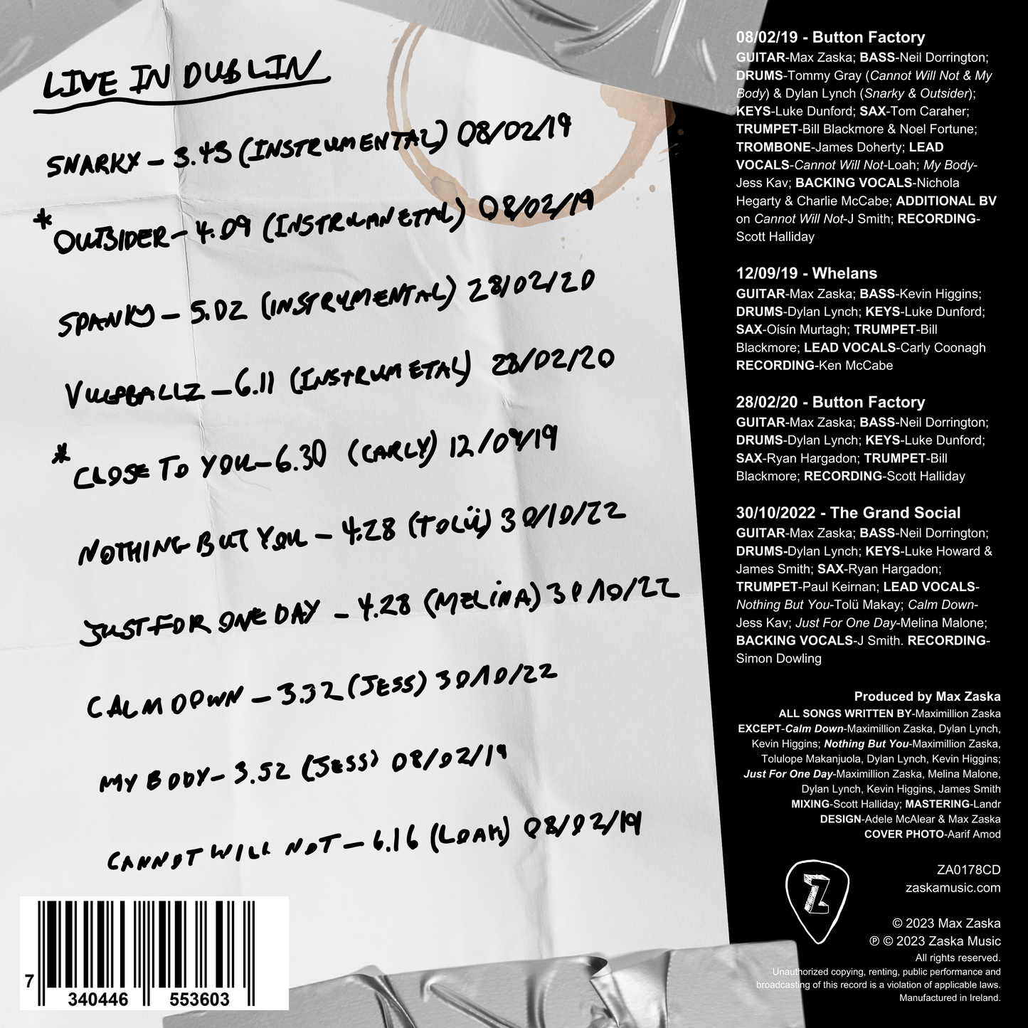 ZASKA Live In Dublin - Signed Limited Edition CD